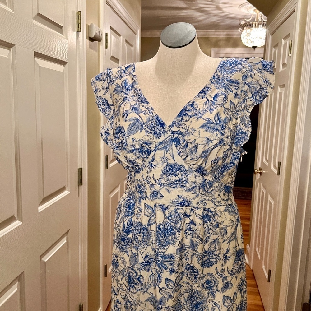 NWT Baltic Born Hampton Tie Back Chinoiserie Toile Blue White Maxi Dress Sz 1XL - Picture 11 of 14